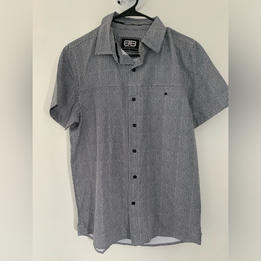 Men's Black and White Short Sleeve Party Shirt